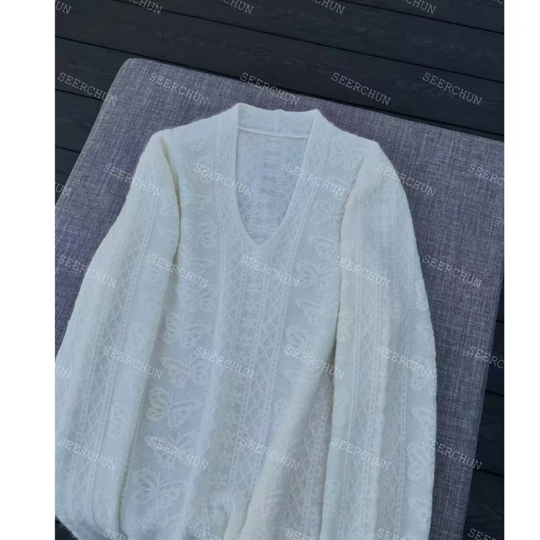 【纯纯女装】SEER CHUN高品质极简蝴蝶设计V领毛衣 41226