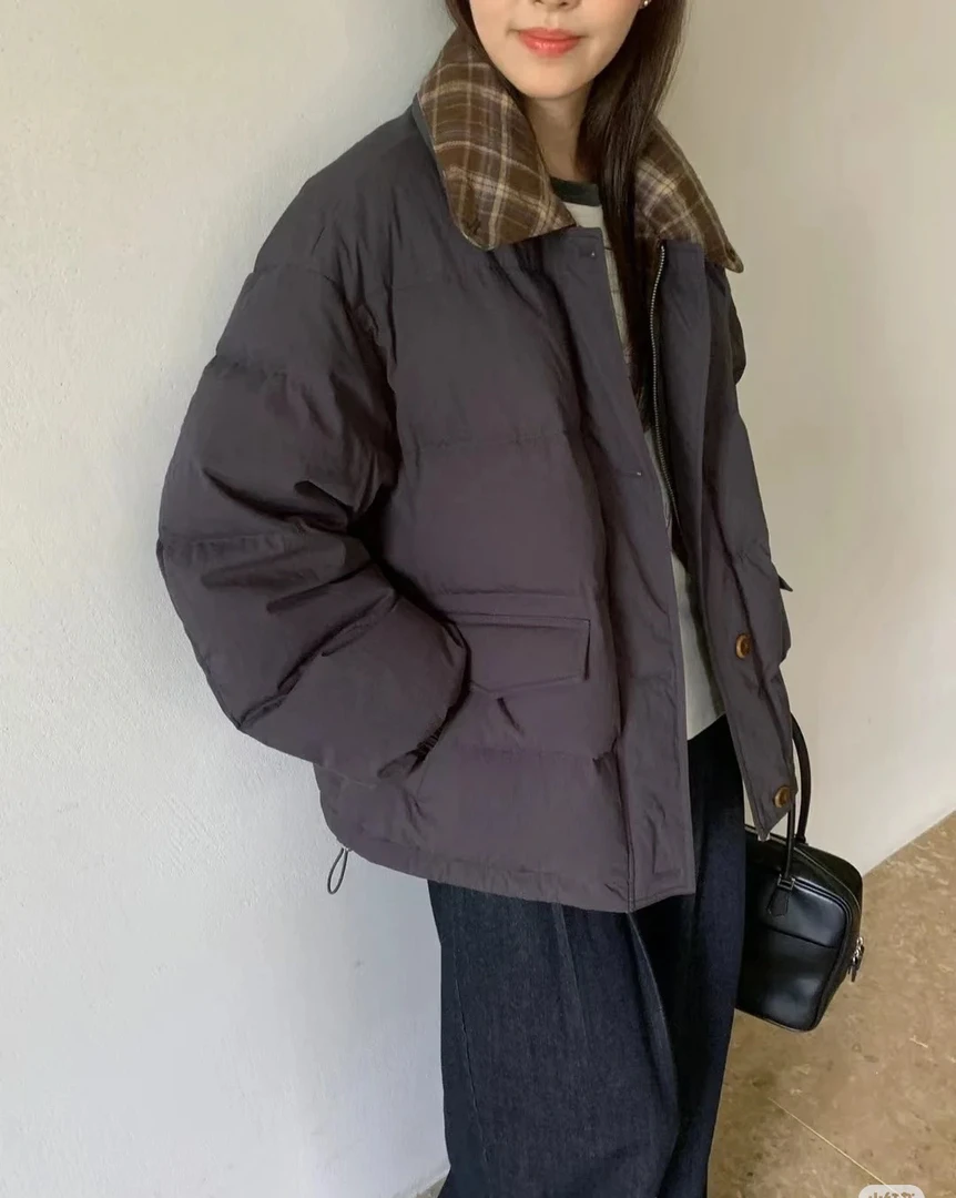 “胶片日记”复古格子翻领一手长嘎嘎外套