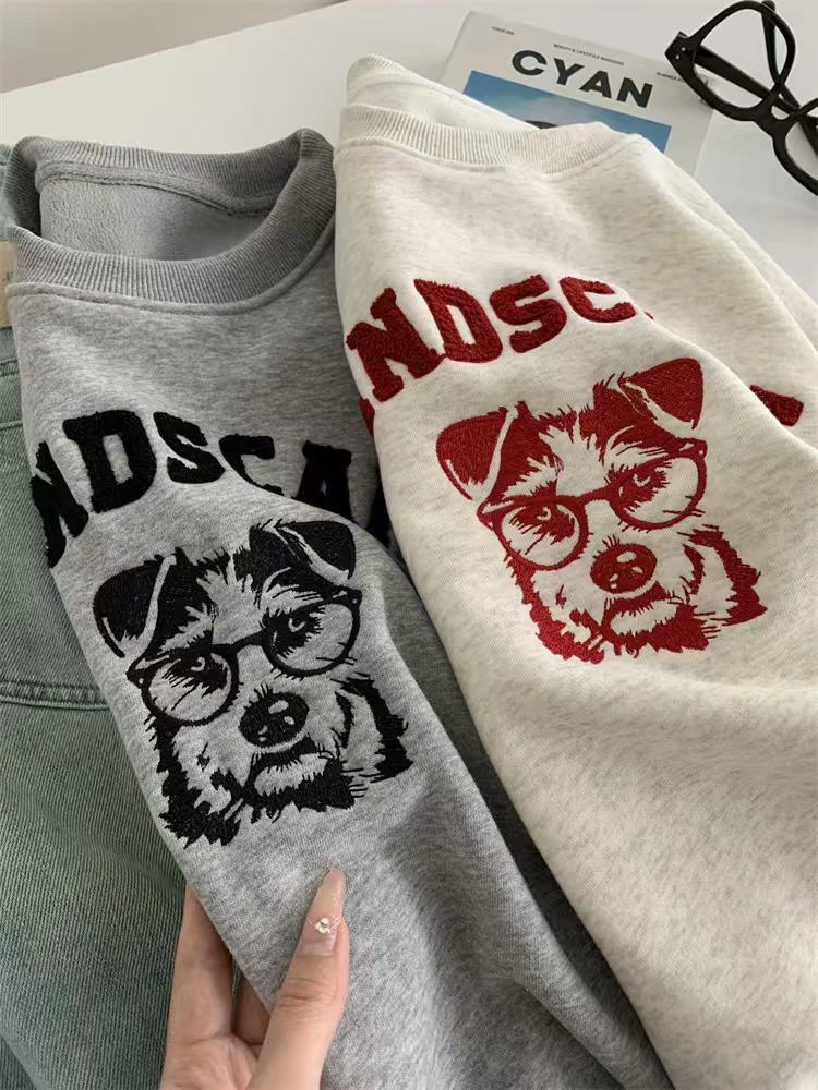 “少年感”美式高级质感重工刺绣抓绒卫衣