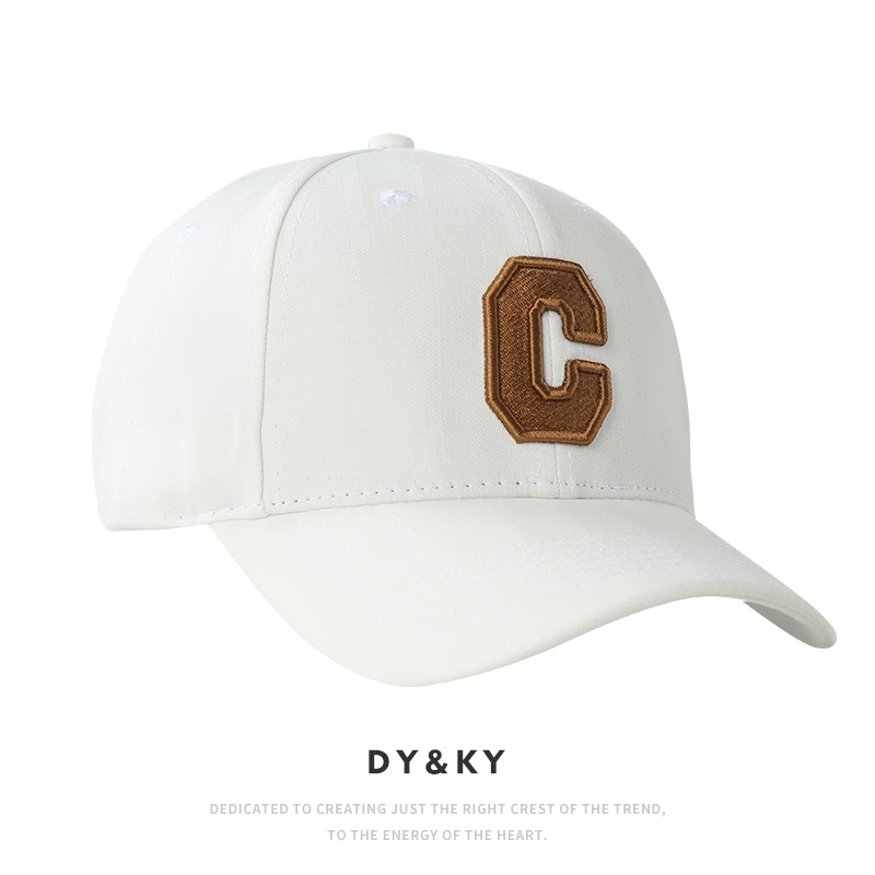 帽子C立体字母棒球帽白鸭舌帽时尚白色DY&KY夏季百搭男女潮流韩版