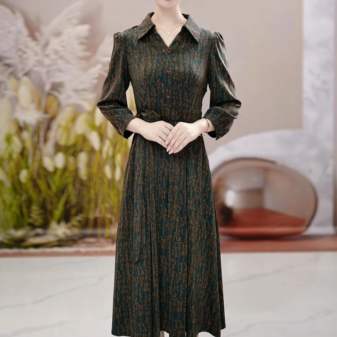 【芊恩女装】2418新款穿搭连衣裙新款精致女人收腰中长款裙子