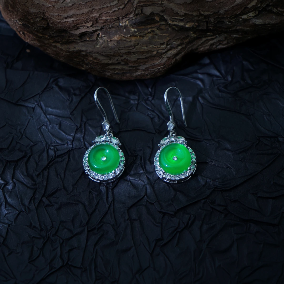 平安扣绿色时尚百搭耳钉ZD0143