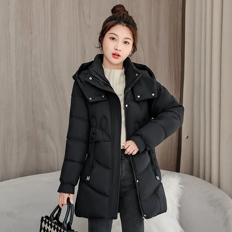中长款修身棉服冬装外套2024新款连帽显瘦棉衣女