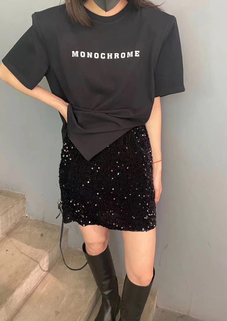 丝绒亮片半身裙女2023春新款闪耀繁星松紧腰包臀a字重工闪闪短裙