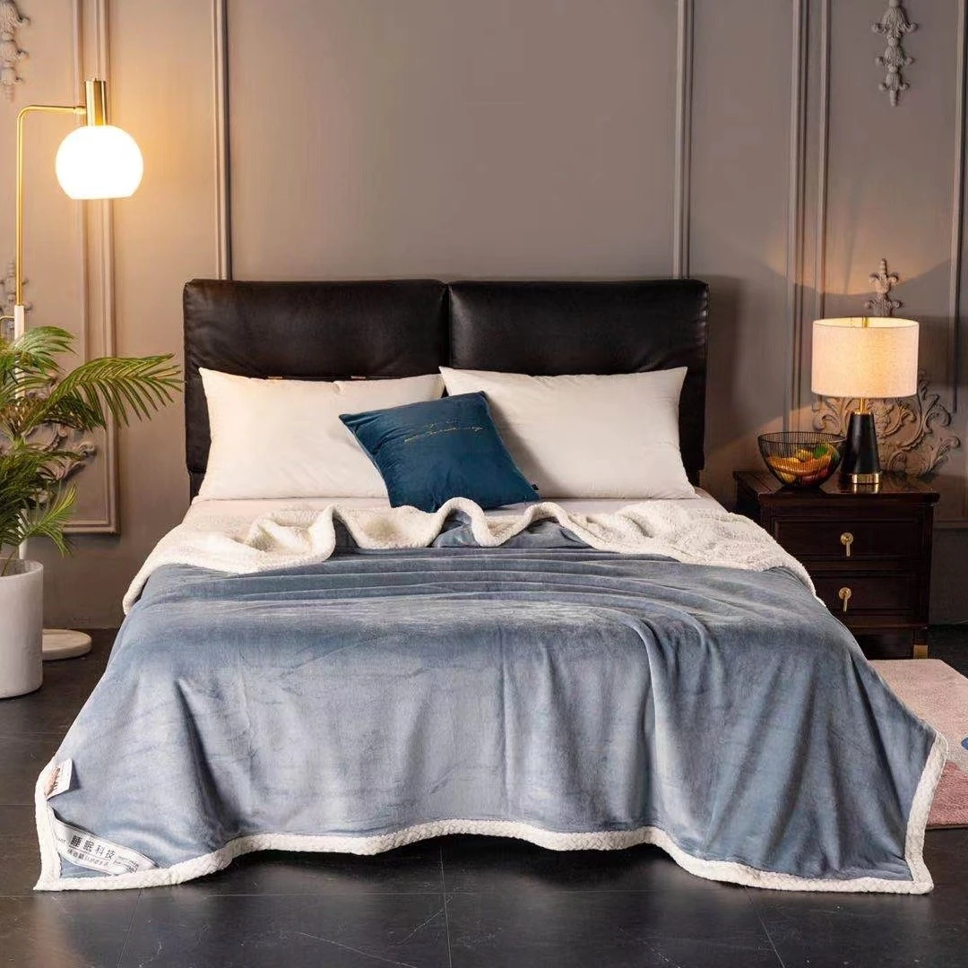 FL凯凯方青自用  秋冬保暖羊羔绒珊瑚绒复合毛毯 中号