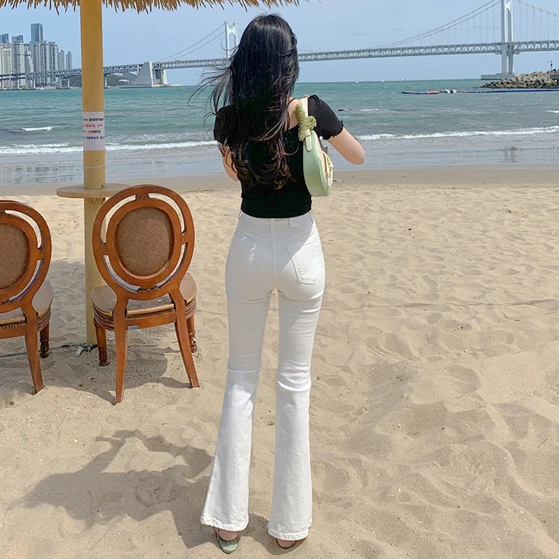 牛仔裤女显瘦百搭加长长款高档修身收腹梨形身材遮肉喇叭裤高腰