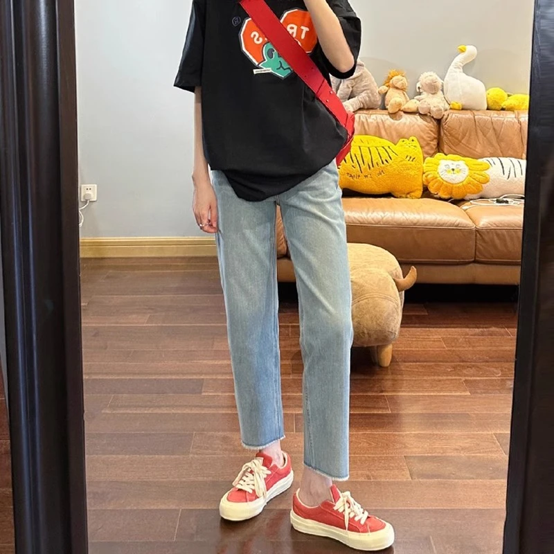 NANA 漂亮就行 新款秋季直筒九分裤高腰显瘦时尚外穿牛仔烟管裤女