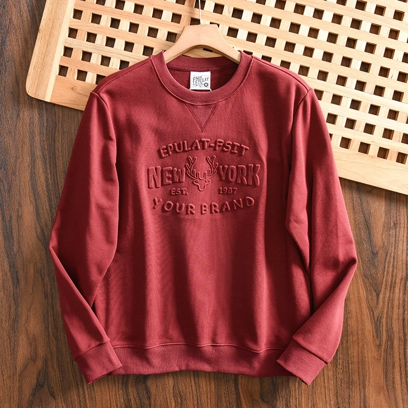 【23年出口订单】男士高档棉质毛圈刺绣圆领卫衣时尚休闲宽松卫衣