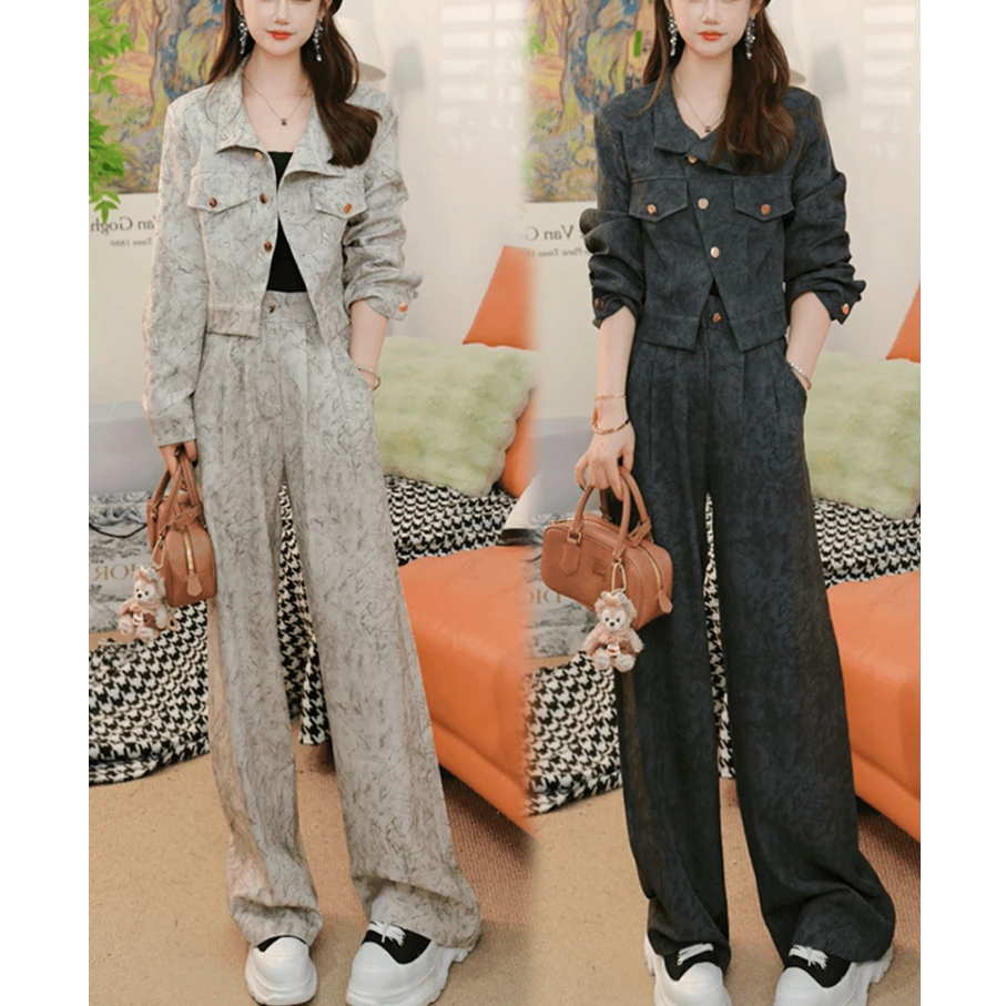 网红时尚套装女2024秋季新款时髦洋气减龄短外套阔腿裤气质两件套