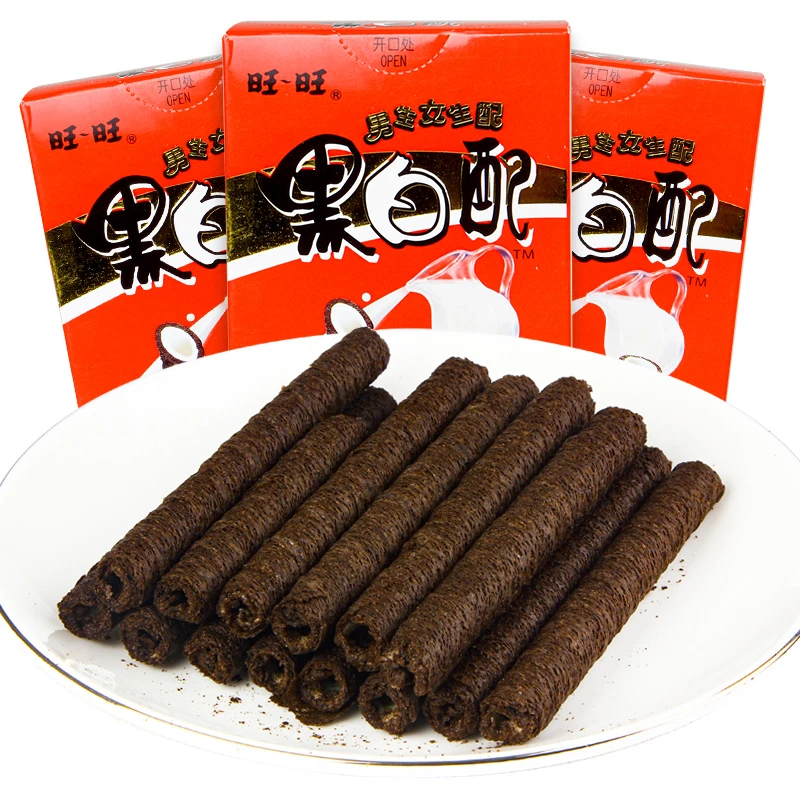 旺旺黑白配60g*2盒巧克力夹心卷饼干棒香草味儿童休闲零食品小吃