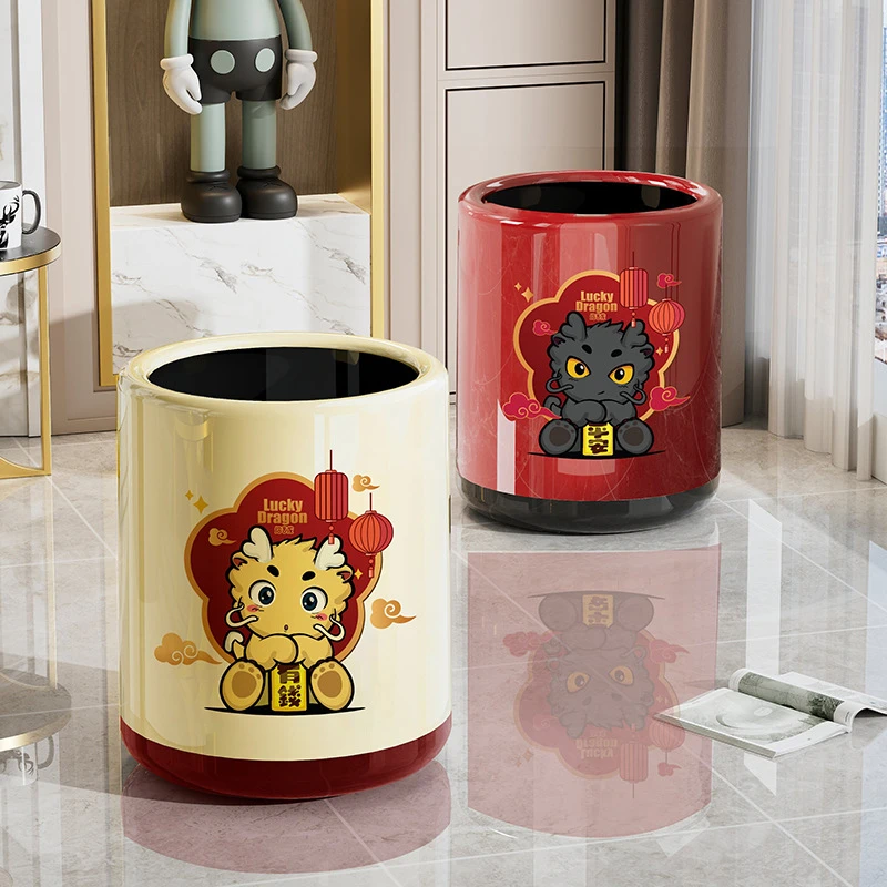 客厅龙年垃圾桶家用卧室大容量创意卡通收纳桶厨房双层无盖清洁桶
