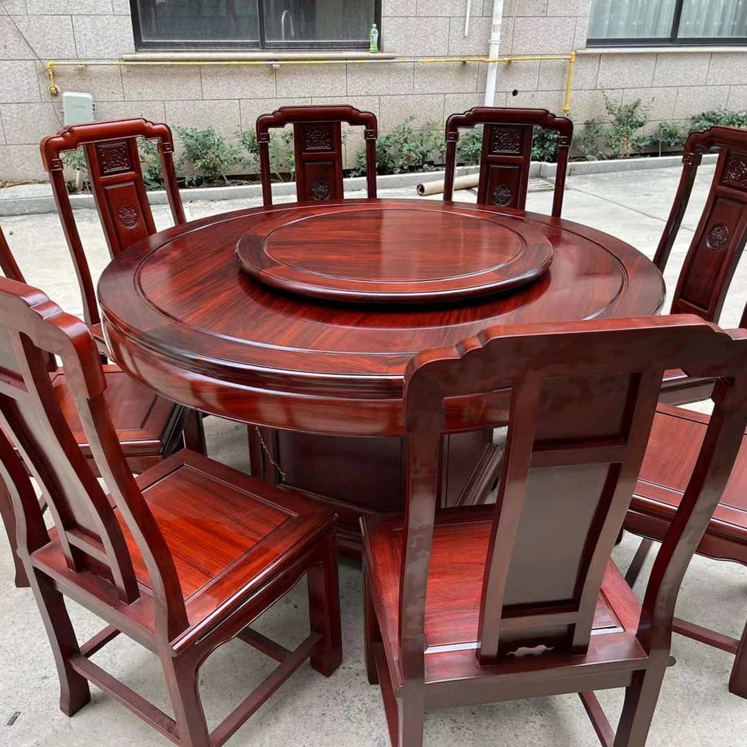 东阳红木家具非洲黑金檀木圆餐桌餐台学名鲍迪豆名贵酸枝红木家具