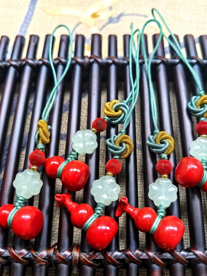 天然辰砂Z010朱砂手工结葫芦手机挂多样性发其一