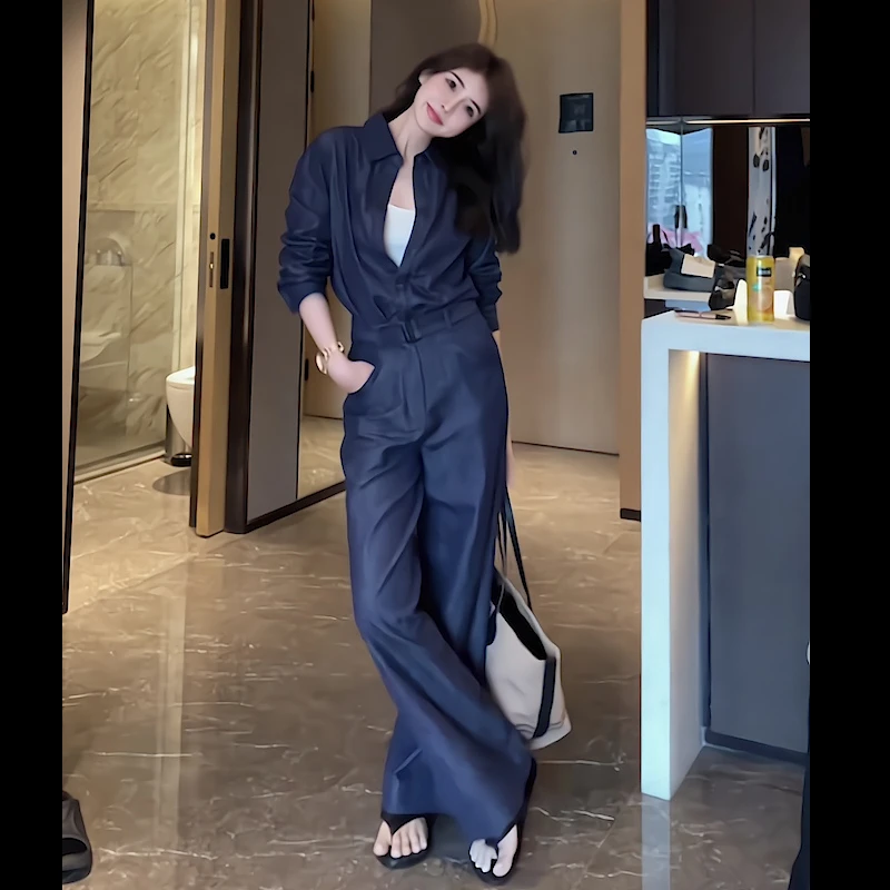 欧货时尚流行轻奢套装春季新款蓝色薄款纽扣冬季开衫上衣两件套