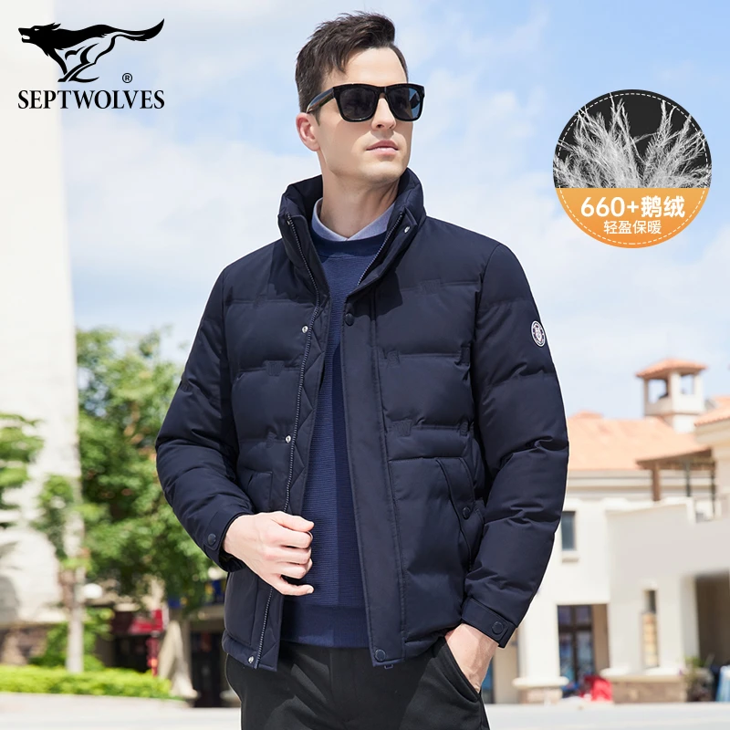 【鹅绒】七匹狼三防立领羽绒服男2025冬季新款男士抗静电保暖外套潮