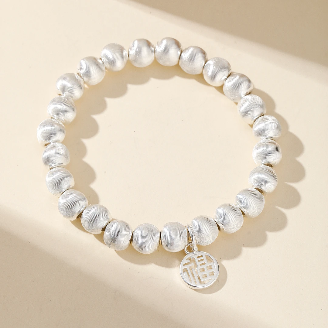 足银手链 拉丝串珠女款时尚百搭简约手链卡7.5