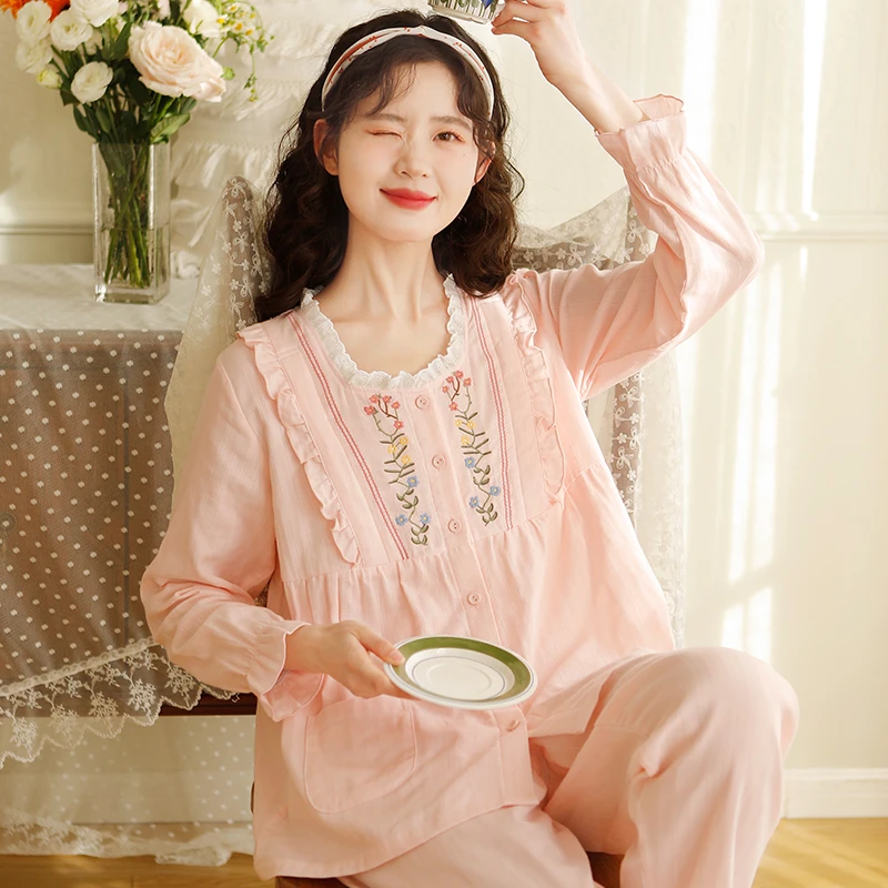 『藤蔓小花』富朵夏纱布5-10月月子服孕妇哺乳睡衣产妇喂奶家居服