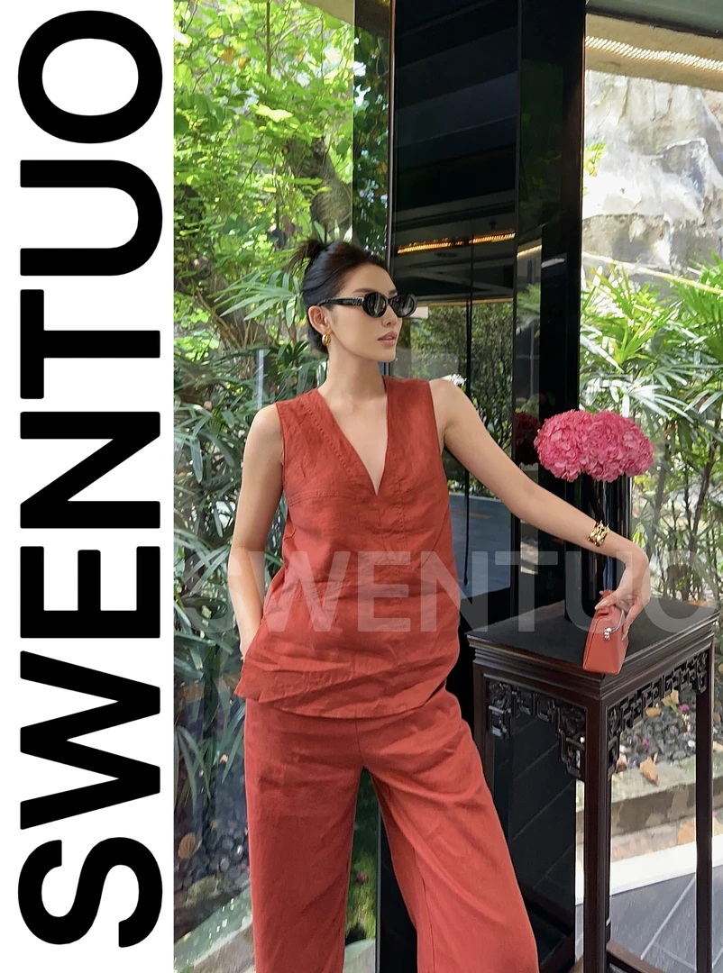 SWENTUO.原创设计款几何拼接高级色中式老钱亚麻上衣