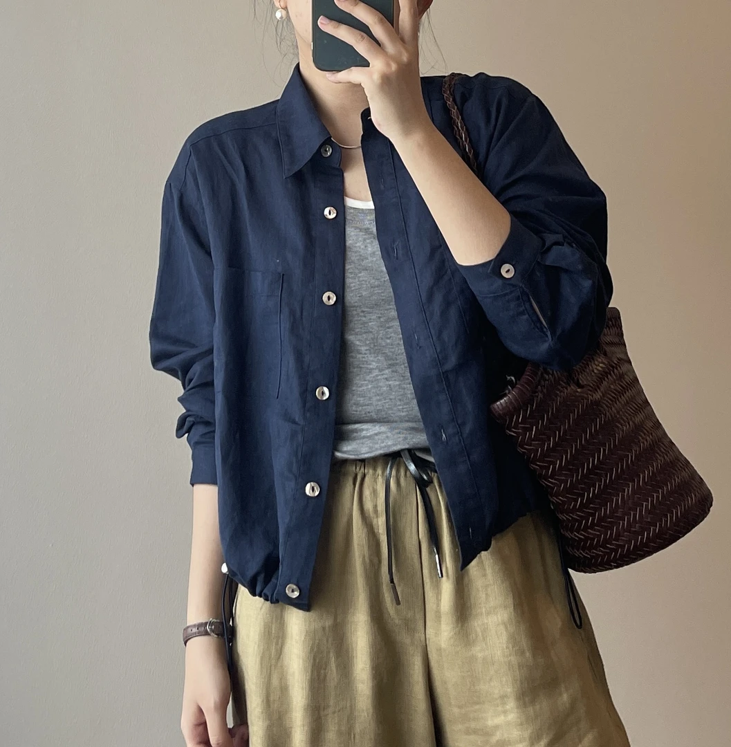 亚麻百搭设计感麻短款衬衫外套