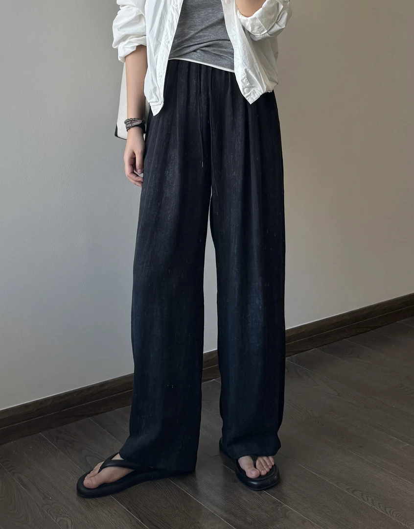 松紧腰显瘦阔腿宽松垂感拖地裤