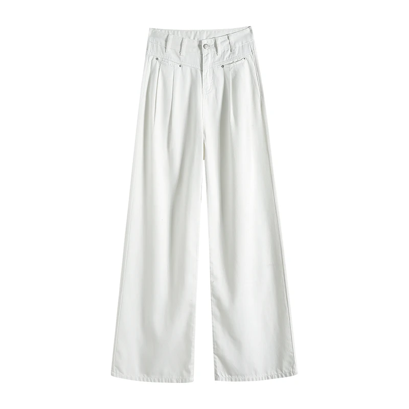 三防天丝莱赛尔夏季牛仔阔腿裤白色垂感显瘦牛仔裤高腰时尚百搭