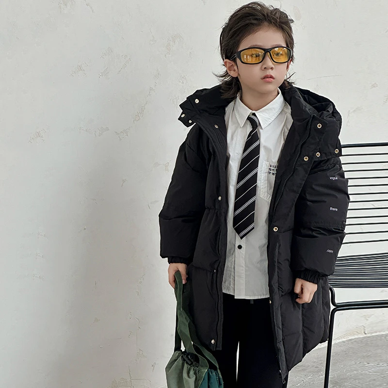 呦奇冬季新款长款加厚儿童羽绒服三防面料90白鸭绒休闲中长款保暖