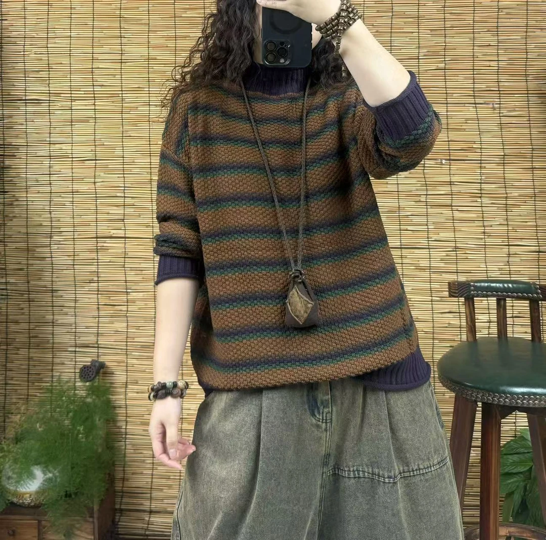 9015彩色条纹针织毛衣（长63，90-160斤）