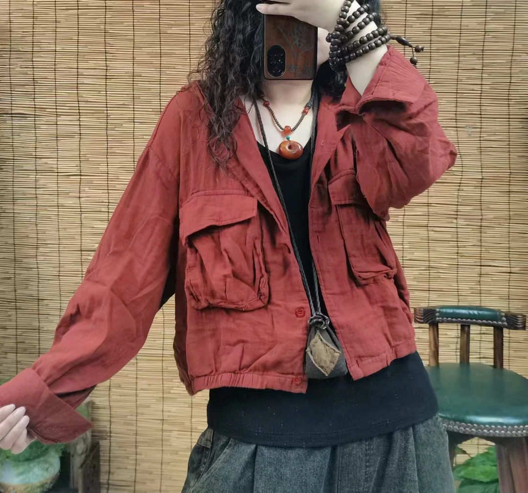 88020双纱带帽翻盖口袋上衣（长52，90-150斤）