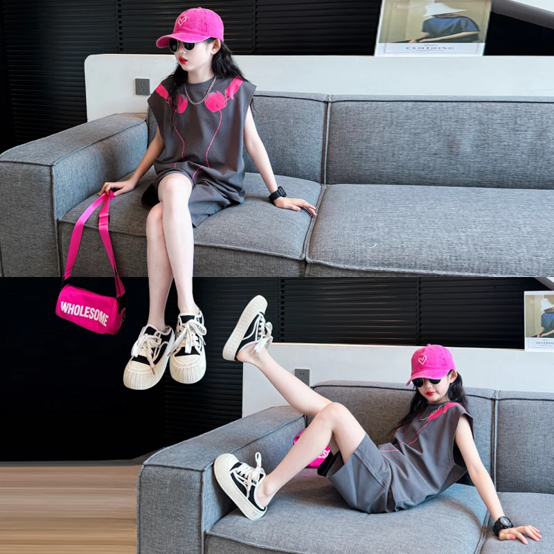 女童酷帅穿搭套装夏季2025新款女孩夏装运动服儿童洋气休闲装凉快