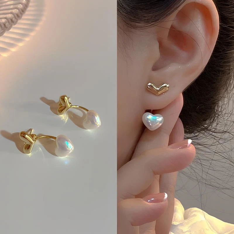合金仿珍珠耳饰 设计小众爱心耳钉高级感百搭轻奢法式精致ins耳环