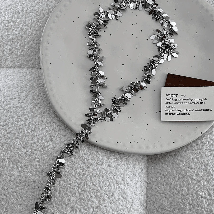 铜合金项链 轻奢亮片麦穗项链夸张小众设计长款颈链高级感毛衣链