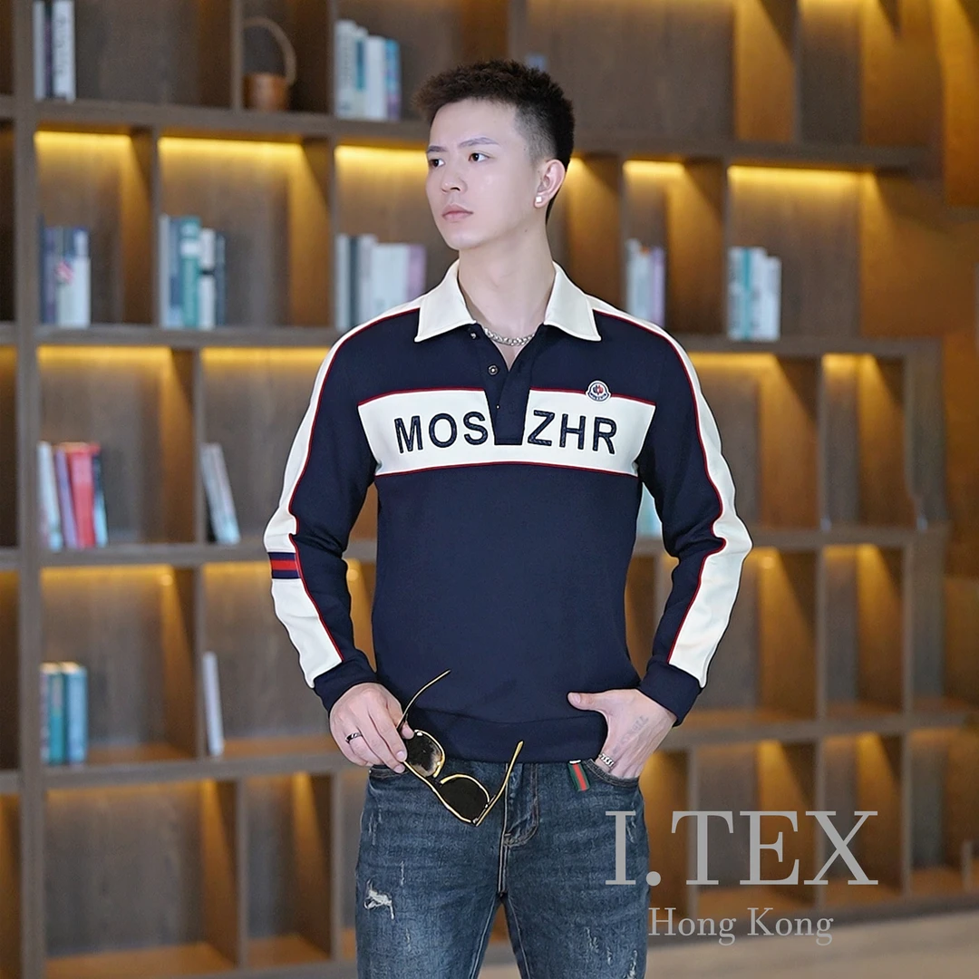 【I.TEX】 2024秋季修身男士时尚欧货拼接潮流百搭半拉链polo领卫衣