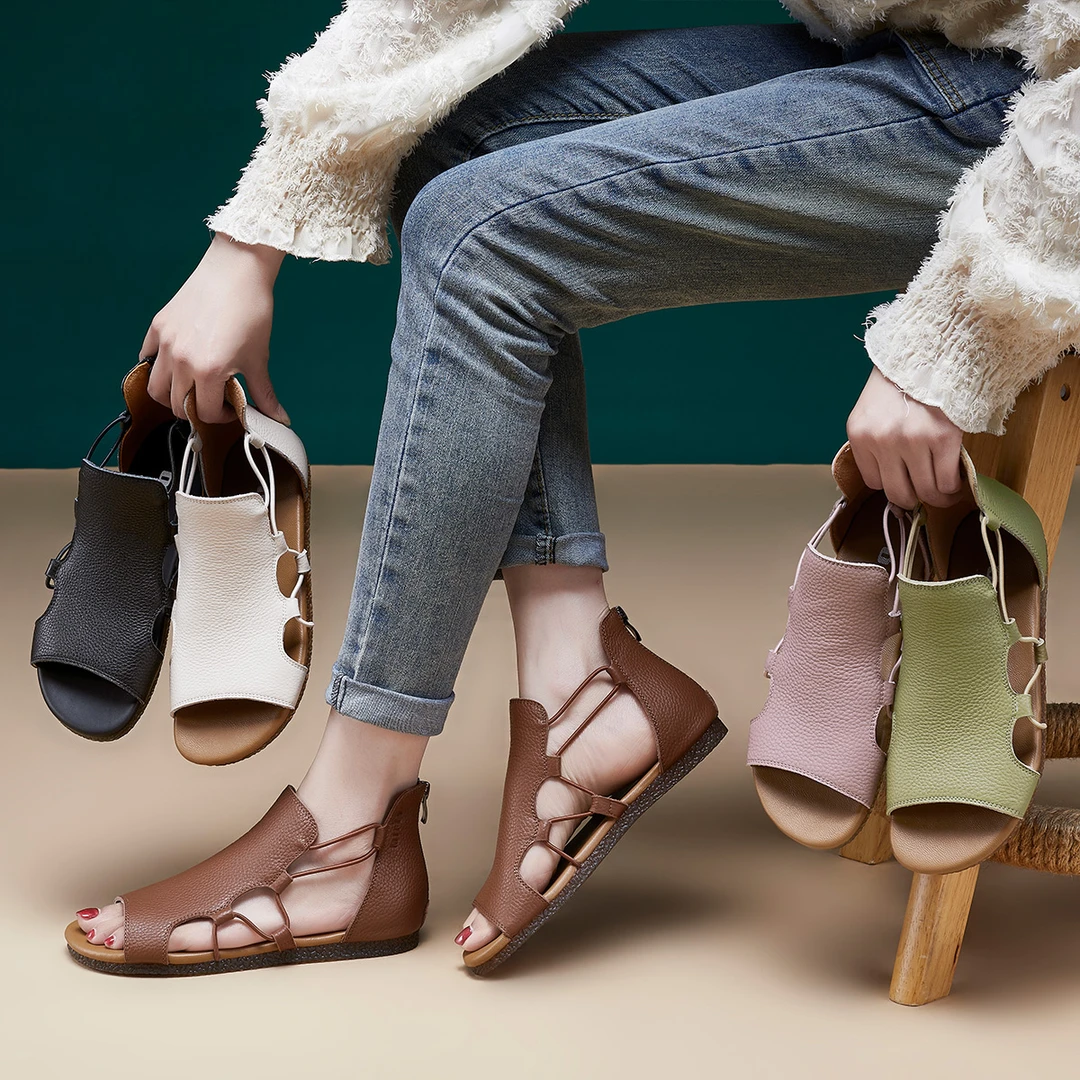 头层牛皮凉鞋2024新款镂空软底敲软敲舒适防滑轻便女凉鞋