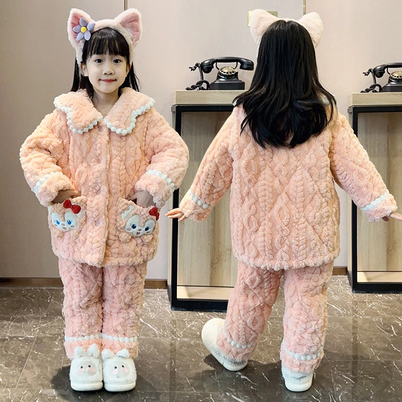 女童睡衣三层夹棉中大童冬季新款加绒加厚儿童外穿公主家居服套装