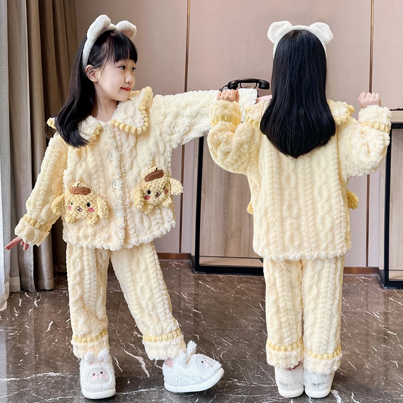 2025冬季新款儿童睡衣法兰绒女童套装加厚款中大童女孩可爱家居服