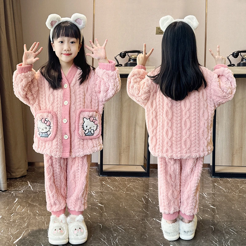 冬季女童睡衣儿童珊瑚绒中大童加厚外穿小公主卡通洋气家居服套装