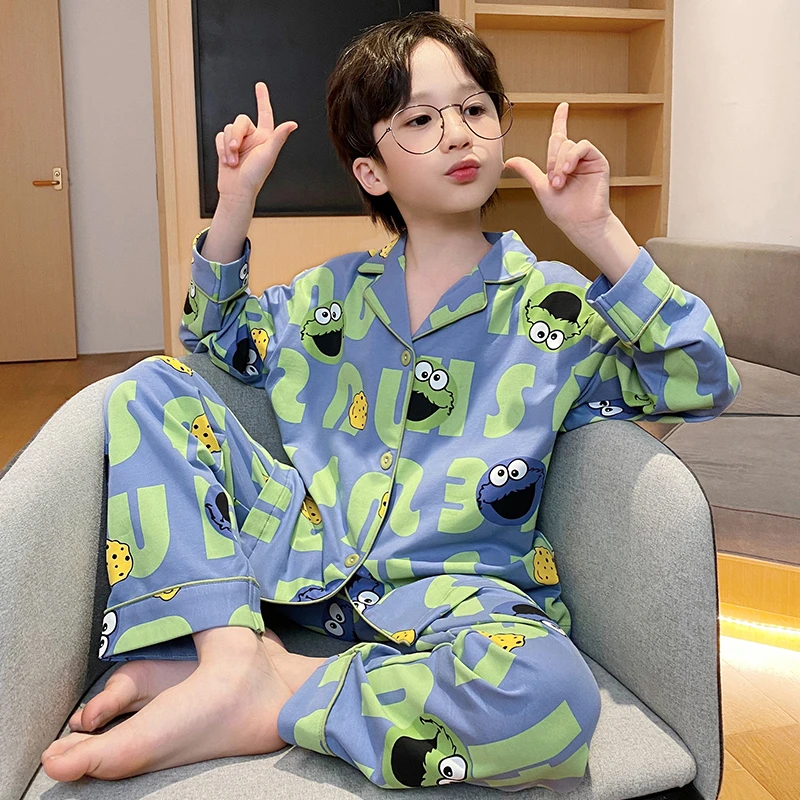 儿童睡衣男童春秋季长袖薄款纯棉中大童男孩青少年洋气亲子家居服