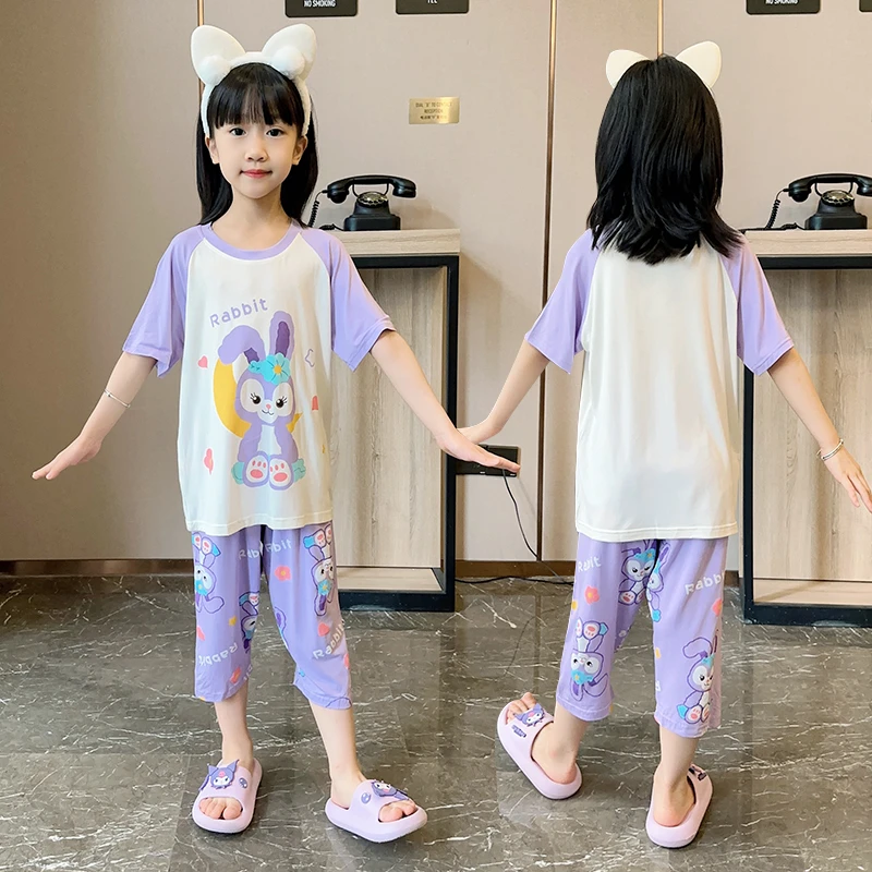 儿童睡衣夏季新款莫代尔女童薄款短袖套装中大童小女孩公主家居服