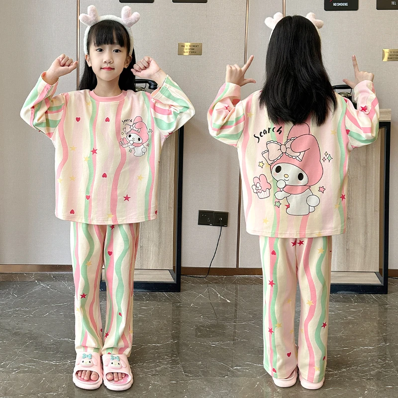 儿童纯棉睡衣女童长袖春秋季新款大童女孩可爱洋气亲子家居服套装