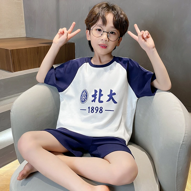 夏季新款儿童睡衣男童薄款棉短袖套装大童男孩卡通洋气亲子家居服