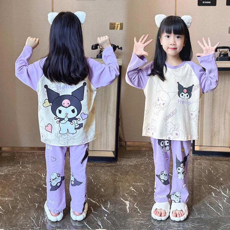 儿童睡衣春秋季纯棉女童长袖库洛米卡通套装中大童女孩洋气家居服