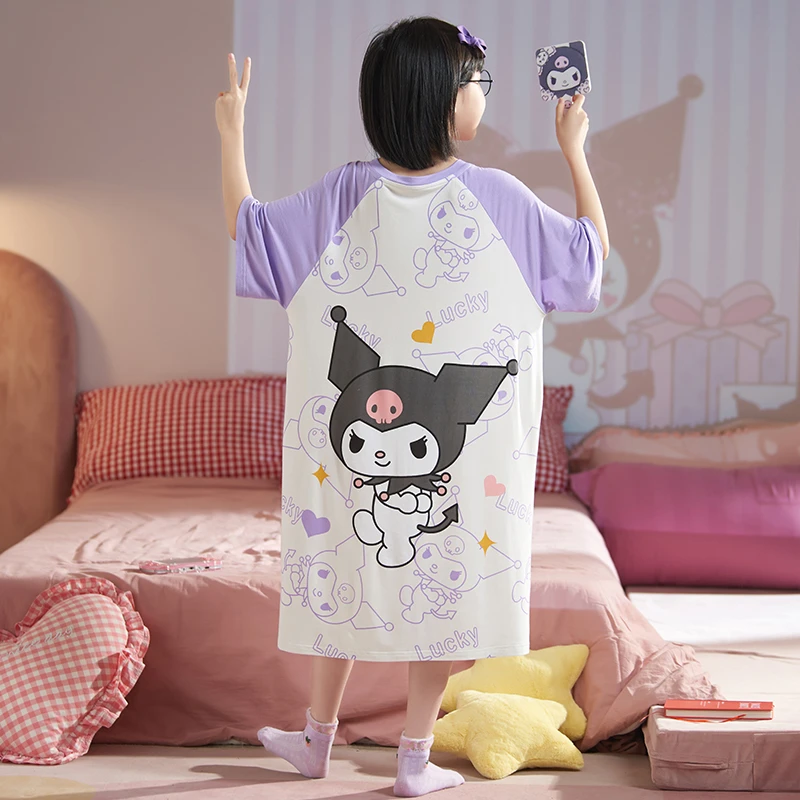 儿童睡衣夏季莫代尔短袖睡裙直播中大童小女孩公主洋气母女家居服