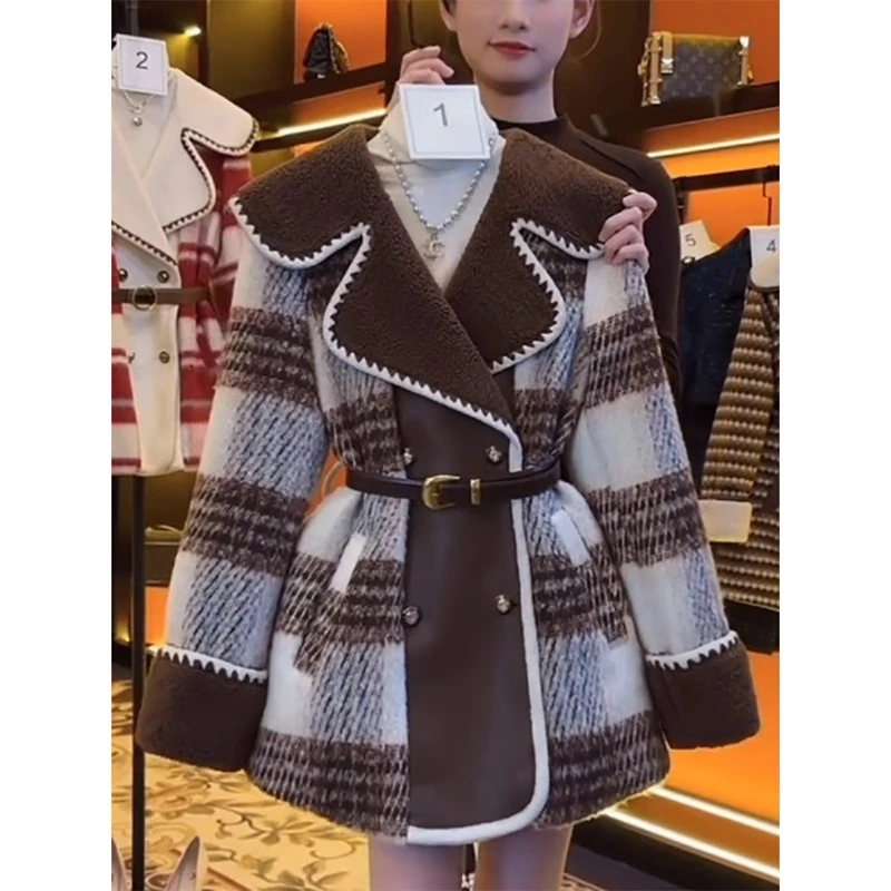 02955小香风格子毛呢外套女士保暖冬季新款高级感气质夹棉服大衣