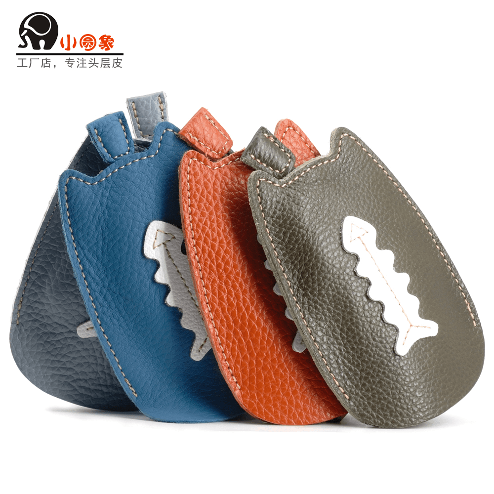 小圆象头层牛皮钥匙包女汽车钥匙包萌猫鱼骨头家用钥匙包抽拉绳包