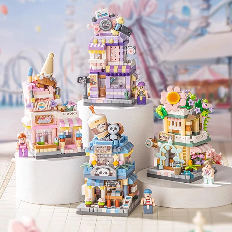 LOZ/俐智迷你街景微颗粒积木冰淇淋店照相馆咖啡馆鲜花店拼装玩具
