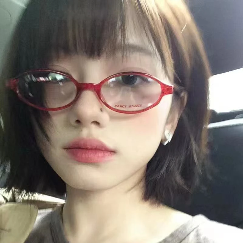 日系二次元眼镜女小红书同款椭圆小框辣妹个性书呆子平光镜框架男