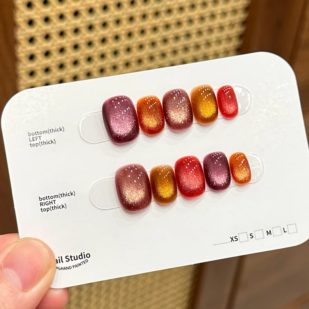 【琉璃琥珀】纯手工穿戴甲琥珀多色追光猫眼秋冬高级美甲显白