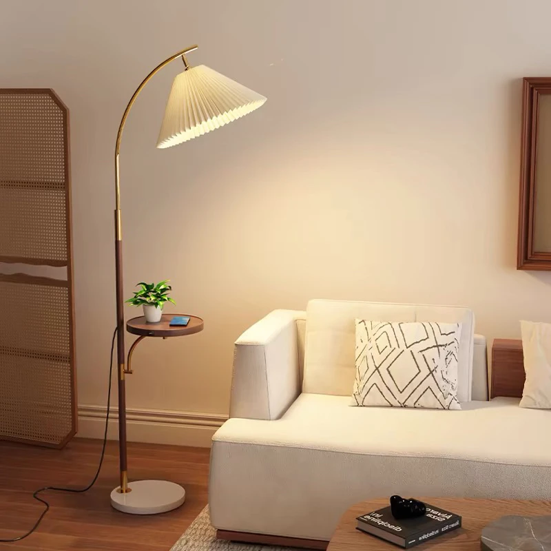 美式百褶落地灯客厅沙发旁边法式复古卧室床头柜氛围茶几立式台灯