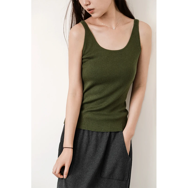 润帛 软糯如肌 精纺真丝羊绒背心女四季可穿 针织U领打底无袖弹力