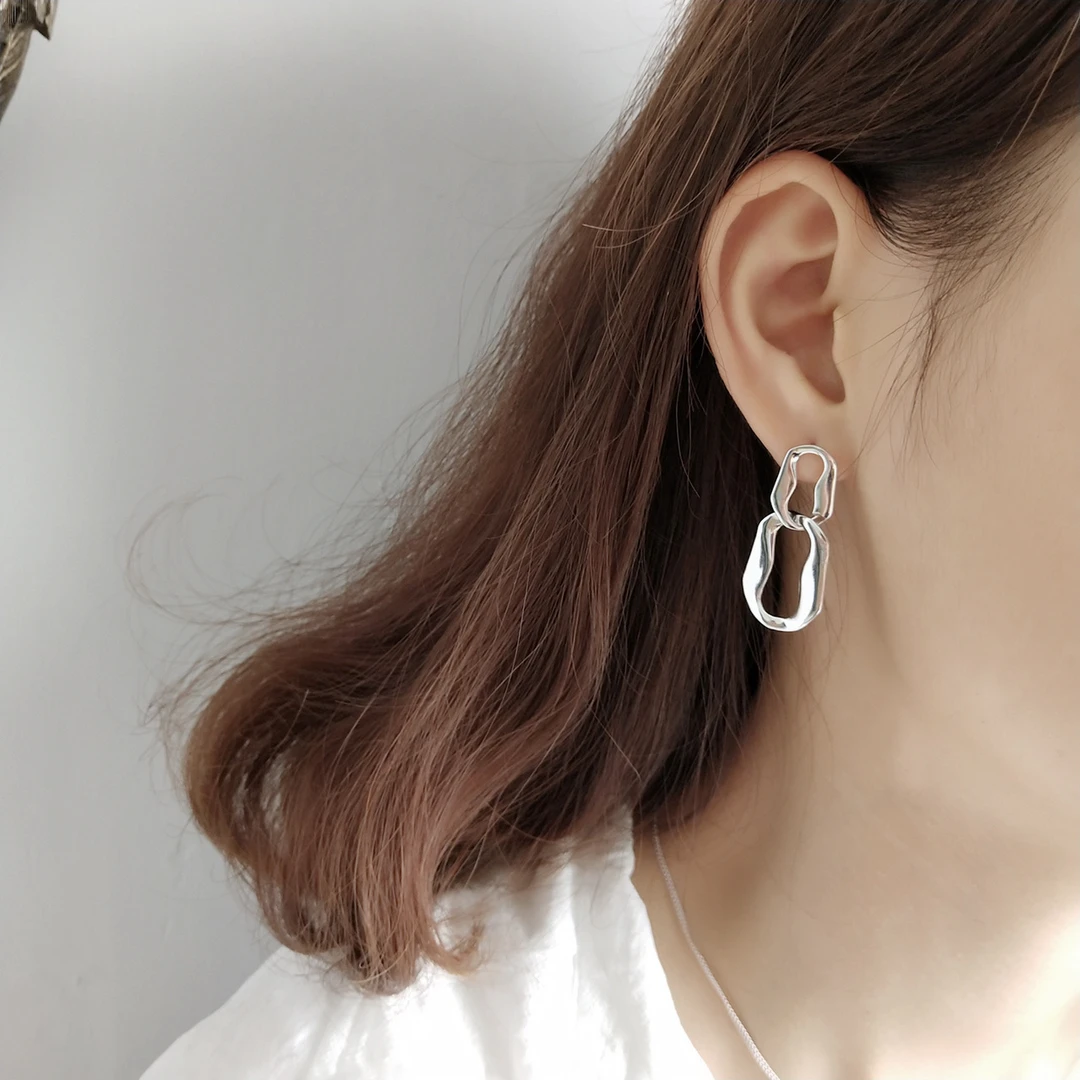 925银耳饰 欧美电白金色宽版耳环韩国简约气质耳饰秋冬新款